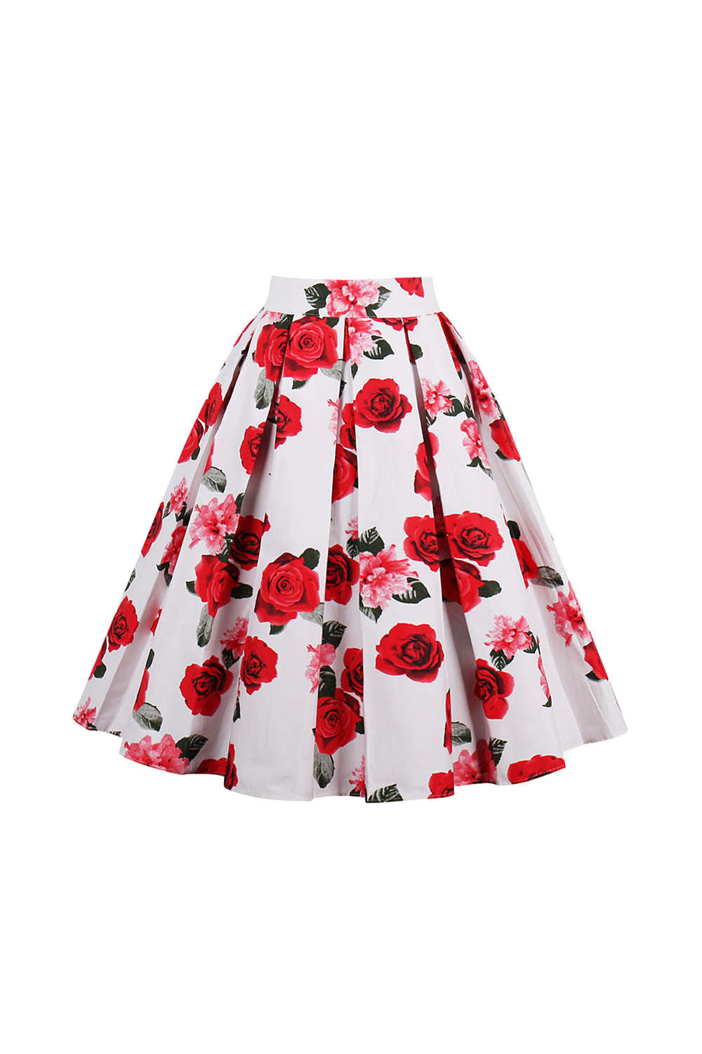 Iyasson High Waist Midi Skirt Floral Printed Pleated Skirt