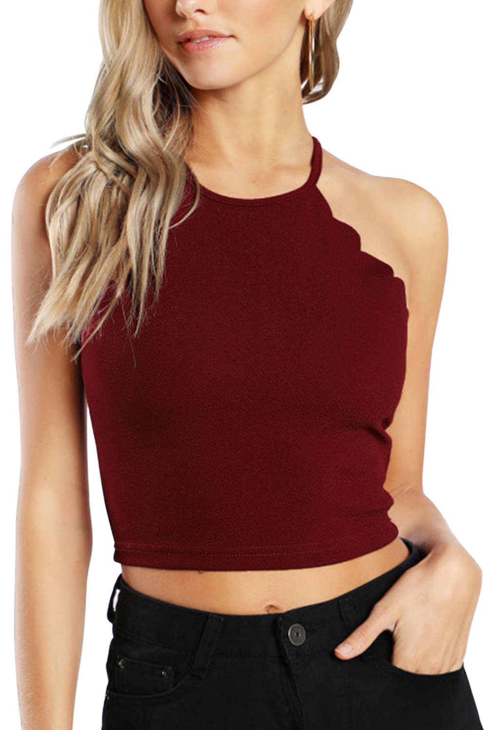 Iyasson Strap Solid Tight Vest Crop Top