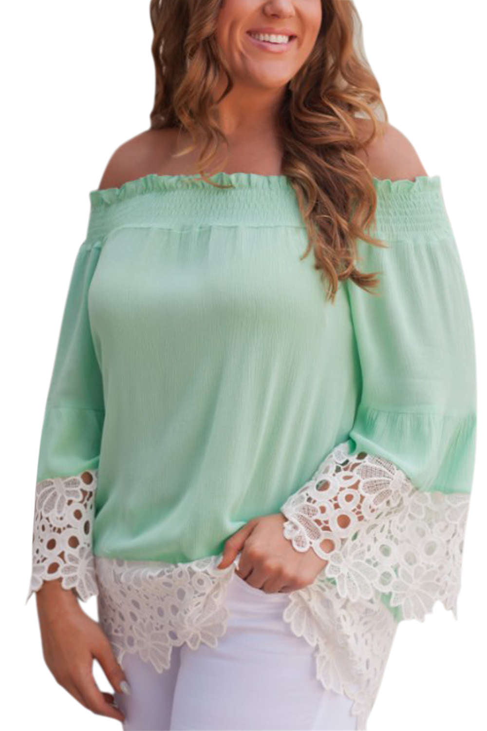 Iyasson Chiffon Off Shoulder Lace Top