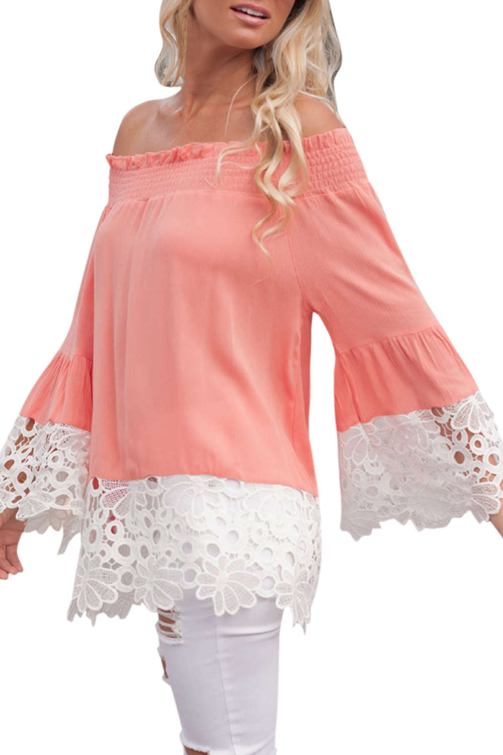 Iyasson Chiffon Off Shoulder Lace Top