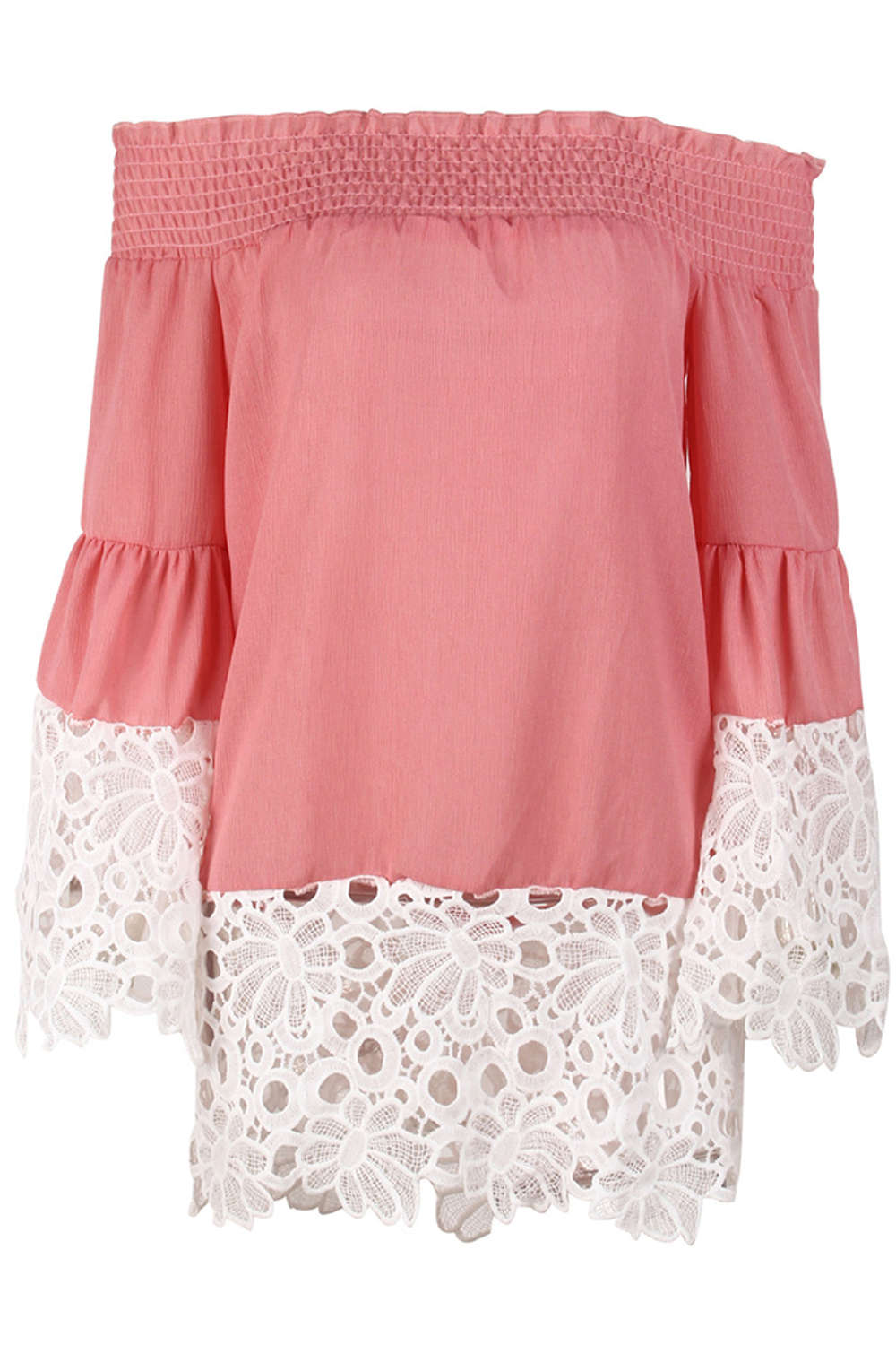 Iyasson Chiffon Off Shoulder Lace Top