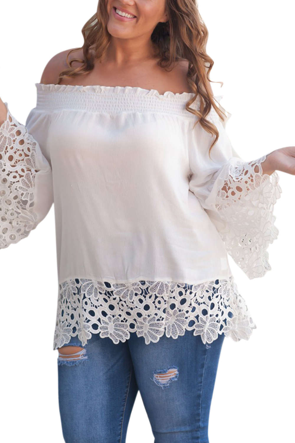 Iyasson Chiffon Off Shoulder Lace Top