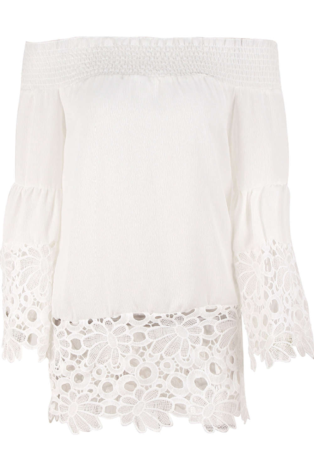 Iyasson Chiffon Off Shoulder Lace Top