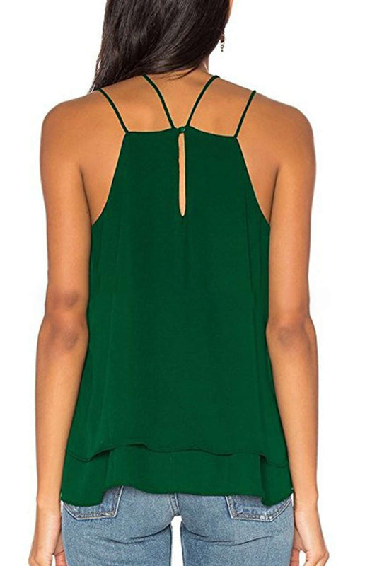 Iyasson Summer Chiffon Solid Sleeveless Cami Top 