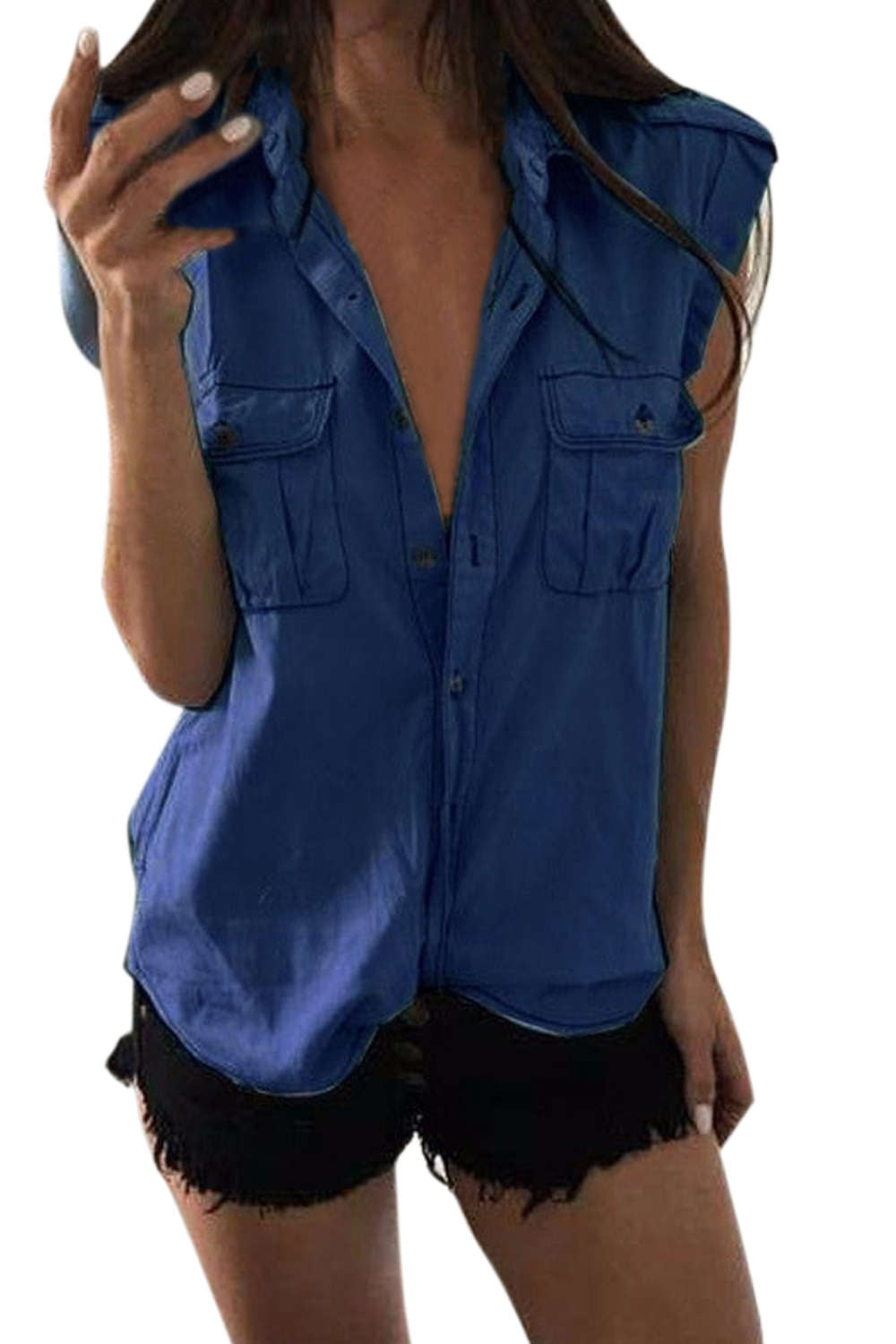 Iyasson Sleeveless Denim Shirt Top