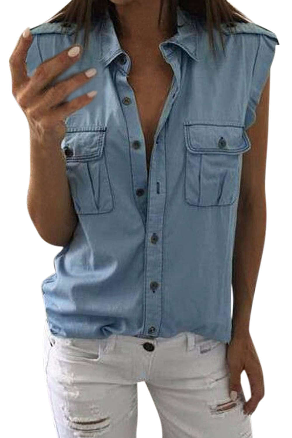 Iyasson Sleeveless Denim Shirt Top