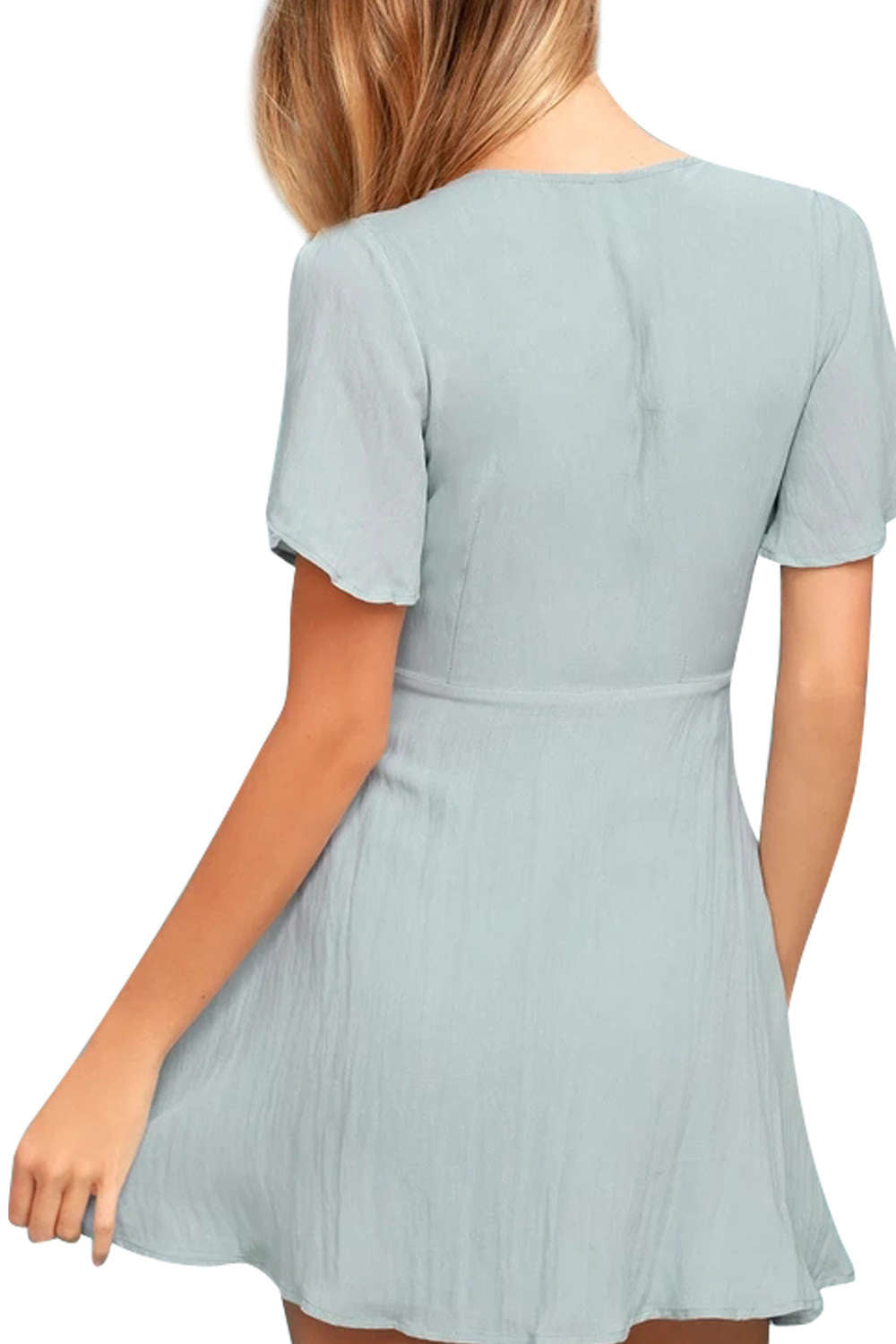 Iyasson Tie Knot Front Flare sleeve Deep-V Neck Dress 