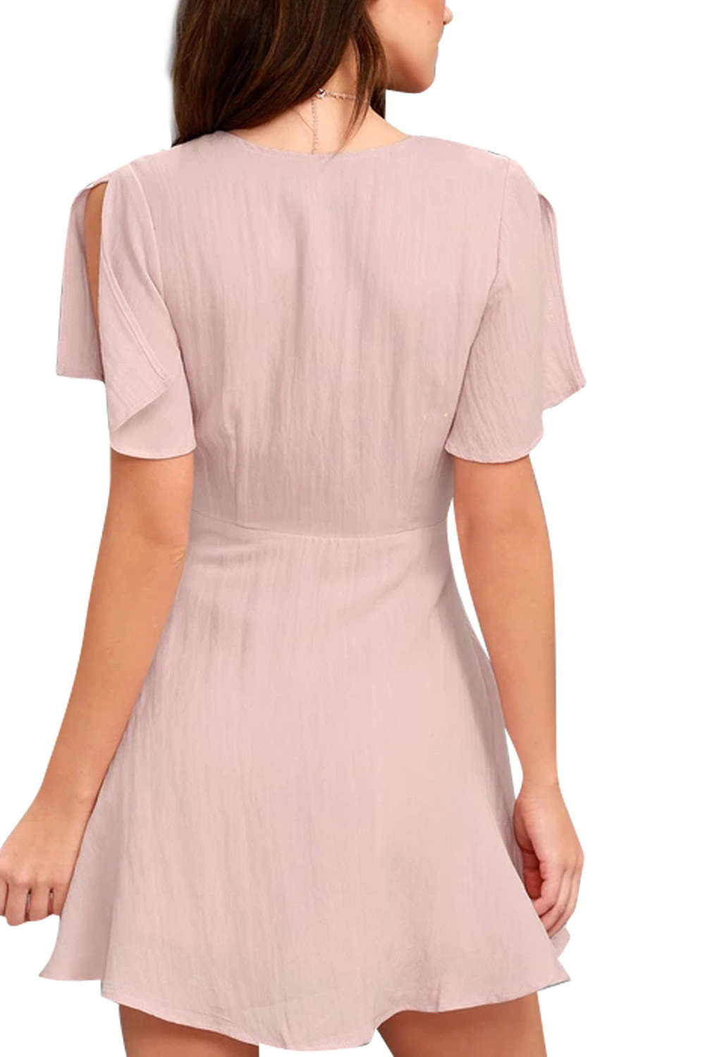 Iyasson Tie Knot Front Flare sleeve Deep-V Neck Dress 
