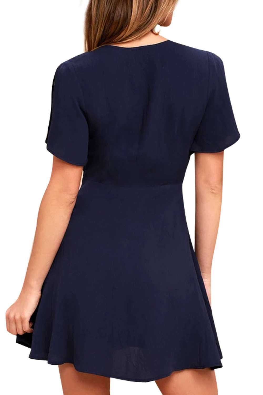 Iyasson Tie Knot Front Flare sleeve Deep-V Neck Dress 