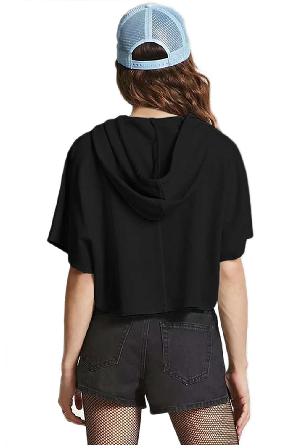  Iyasson Short Sleeves Solid Casual Drawstring Hoodie 