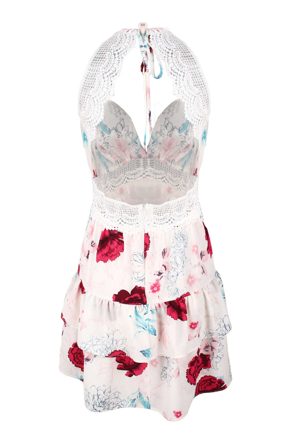 Iyasson Lace Inserts Halter Neck Floral Dress