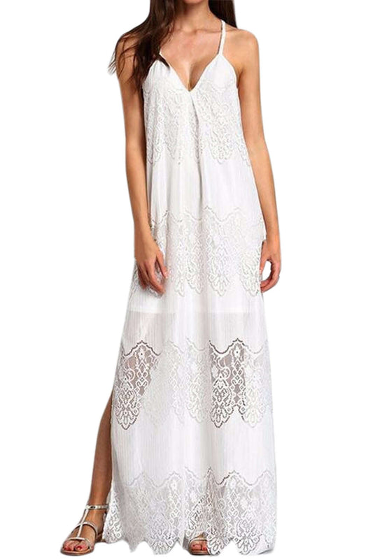 Iyasson Sexy Lace V-neck Beach Maxi Dress