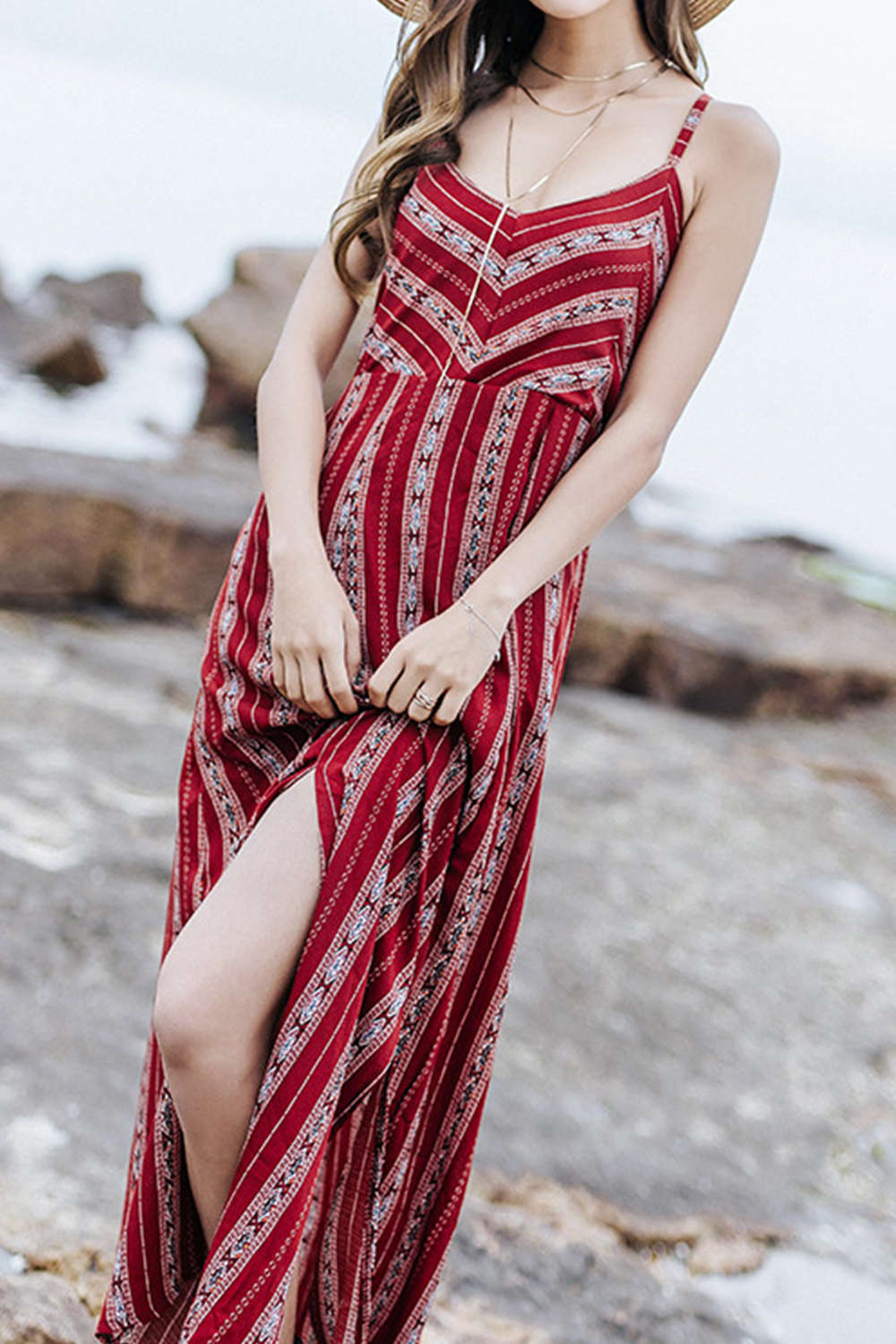 Iyasson Bohemian Stripe Beach Maxi Dress