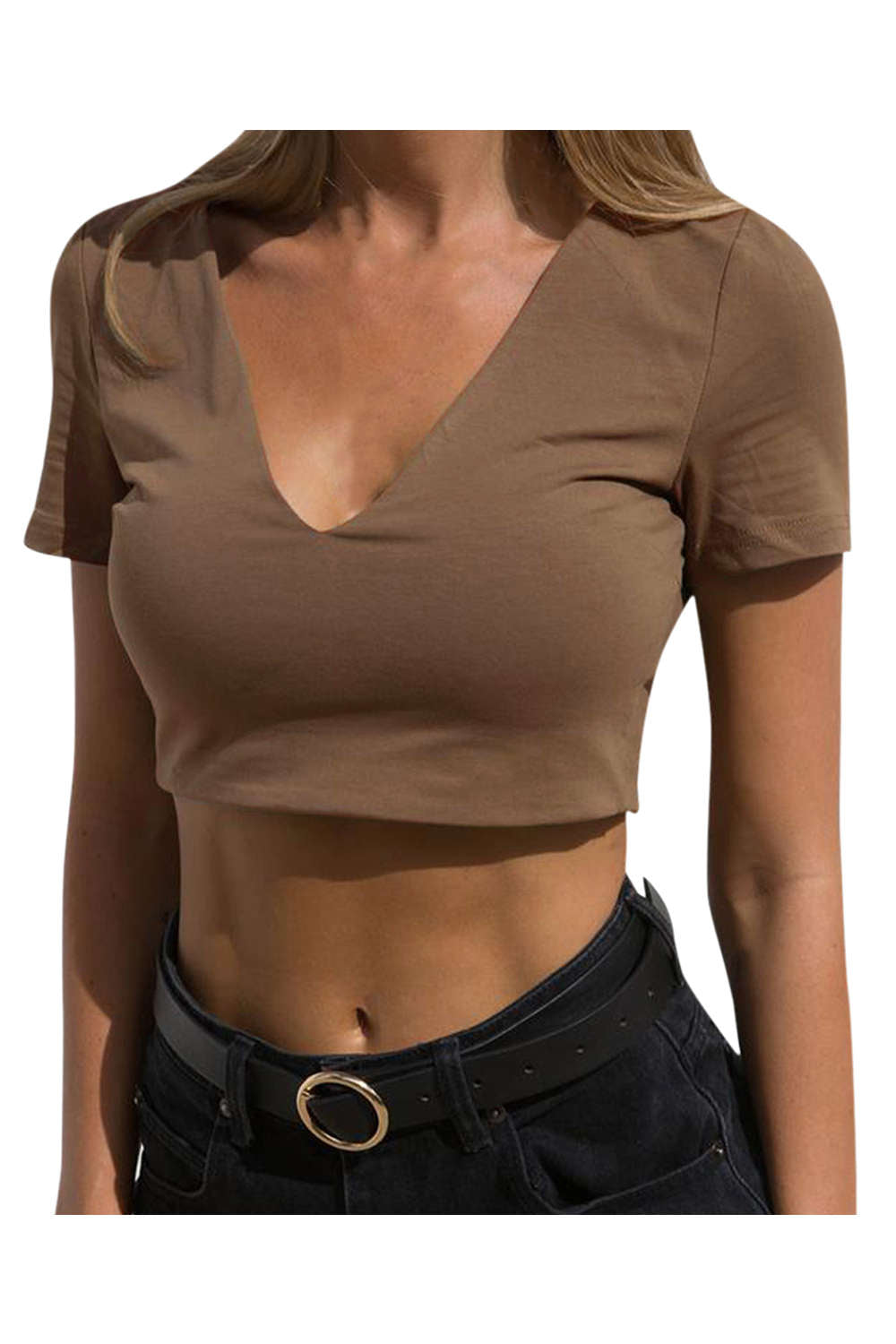 Iyasson Short Sleeve Tie Back Crop Top