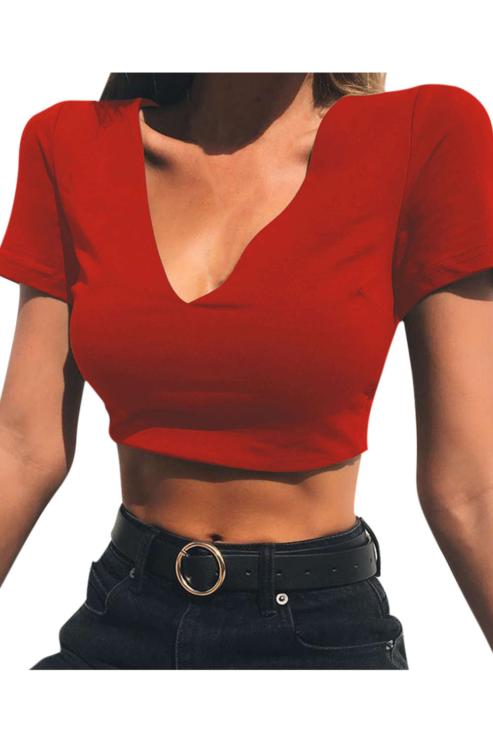 Iyasson Short Sleeve Tie Back Crop Top