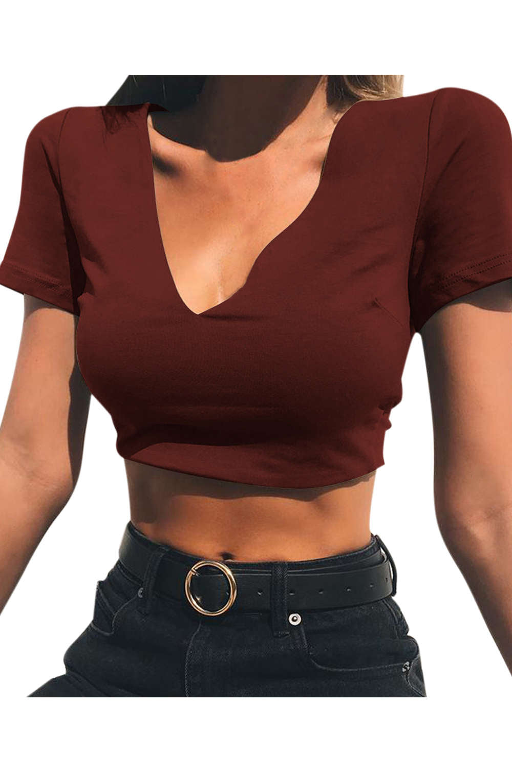 Iyasson Short Sleeve Tie Back Crop Top