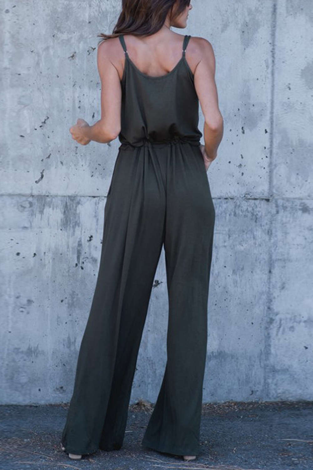 Iyasson Women Spaghetti Strap Stretchy Wide Leg Jumpsuit