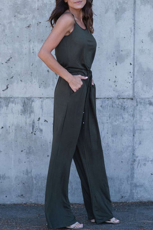 Iyasson Women Spaghetti Strap Stretchy Wide Leg Jumpsuit