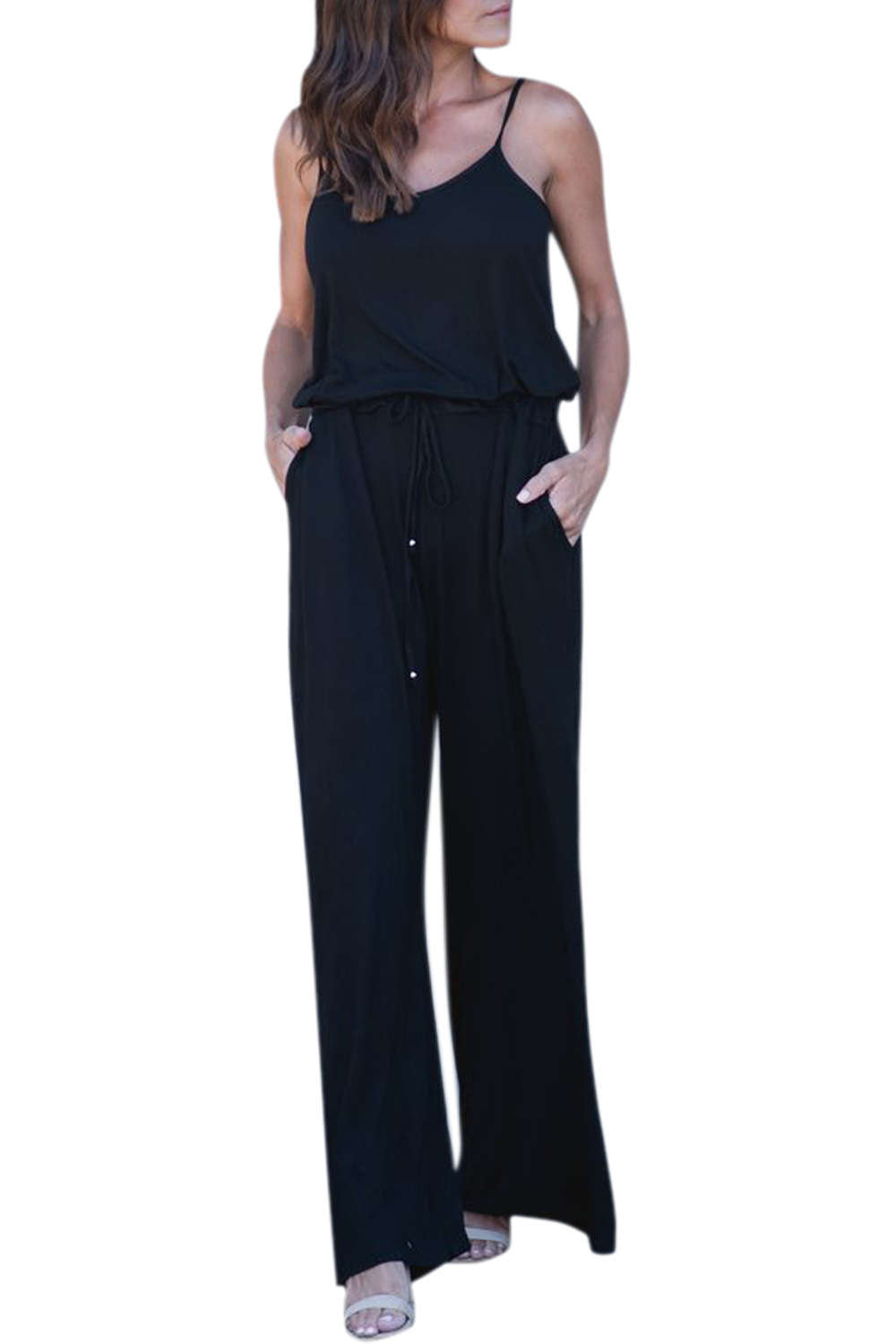 Iyasson Women Spaghetti Strap Stretchy Wide Leg Jumpsuit