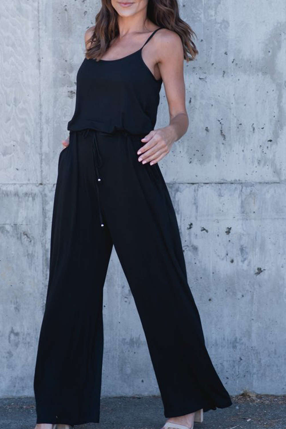 Iyasson Women Spaghetti Strap Stretchy Wide Leg Jumpsuit