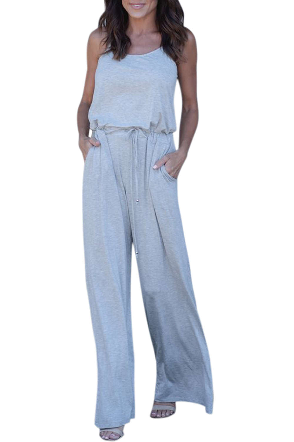 Iyasson Women Spaghetti Strap Stretchy Wide Leg Jumpsuit