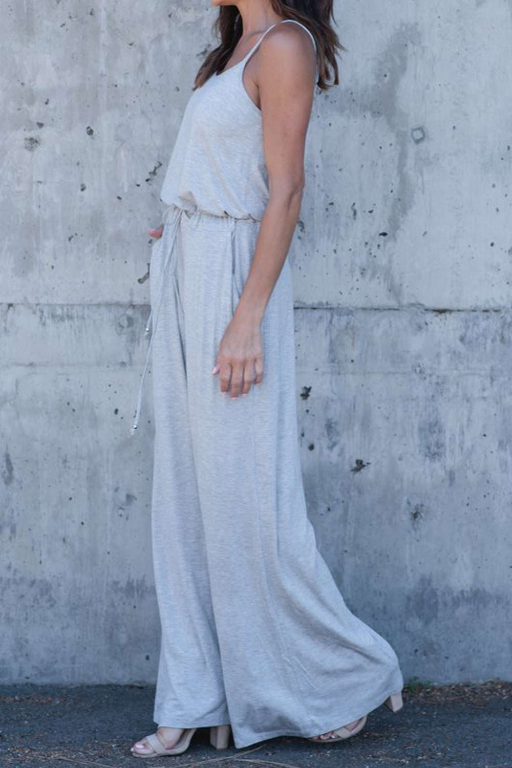 Iyasson Women Spaghetti Strap Stretchy Wide Leg Jumpsuit