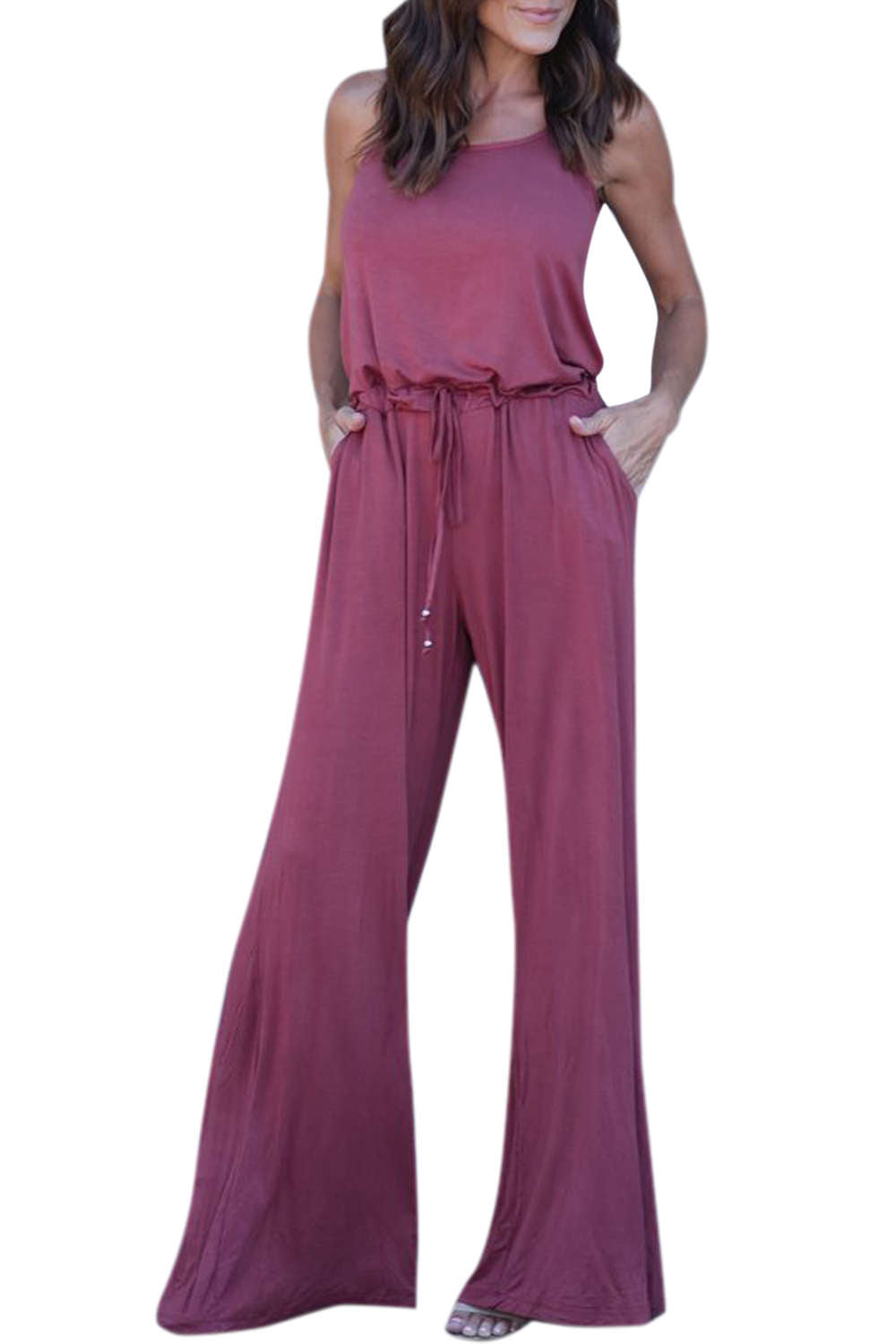 Iyasson Women Spaghetti Strap Stretchy Wide Leg Jumpsuit