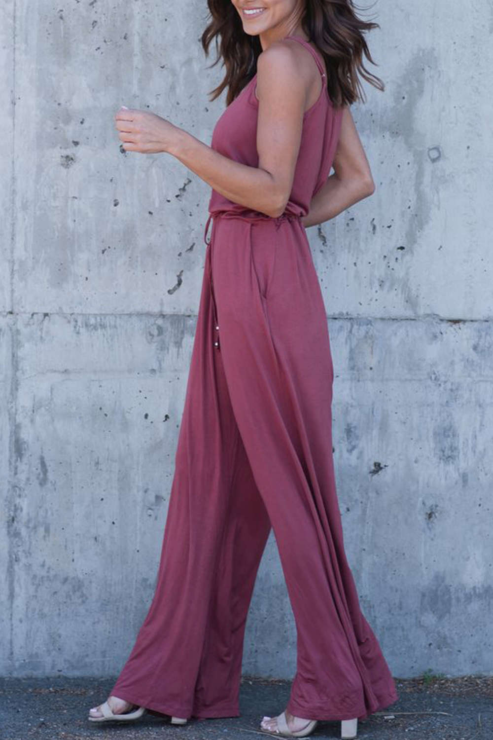 Iyasson Women Spaghetti Strap Stretchy Wide Leg Jumpsuit