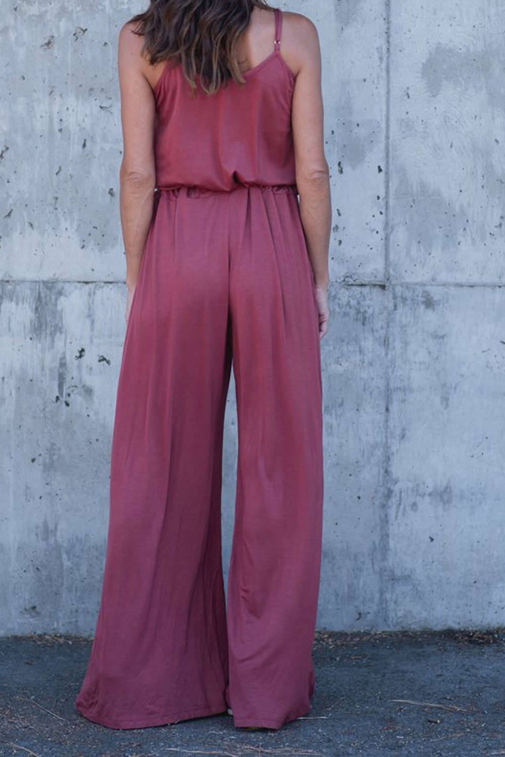 Iyasson Women Spaghetti Strap Stretchy Wide Leg Jumpsuit