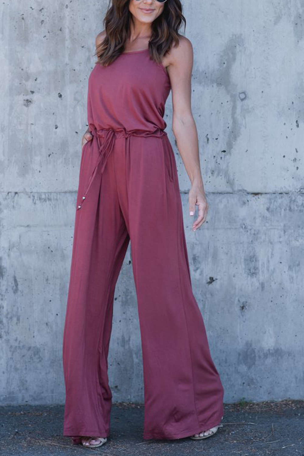 Iyasson Women Spaghetti Strap Stretchy Wide Leg Jumpsuit