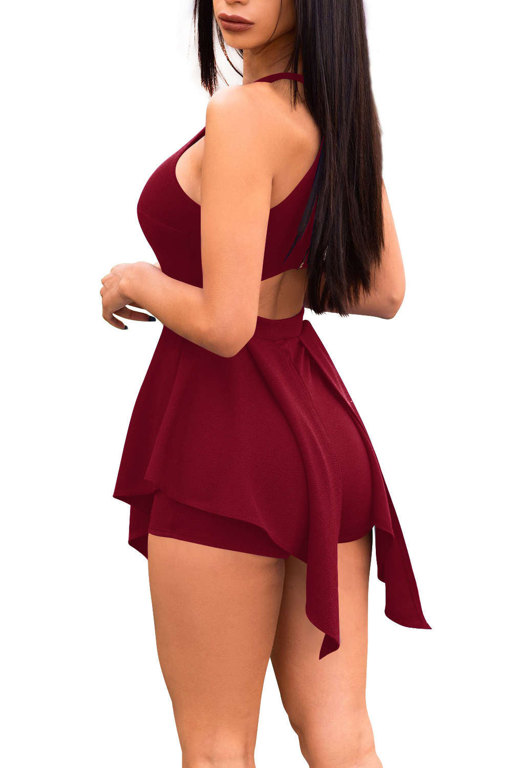 Iyasson Women Cut Out Peplum Bodycon Romper