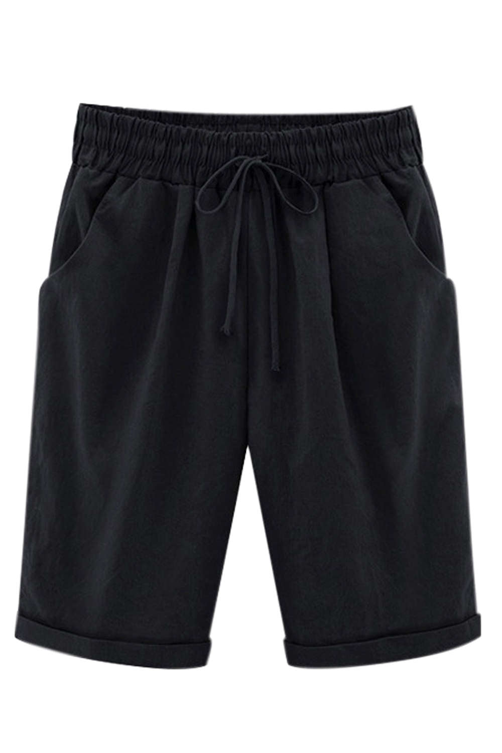 Women's Casual Drawstring Elastic Waist Curling Bermuda Plus Size Shorts