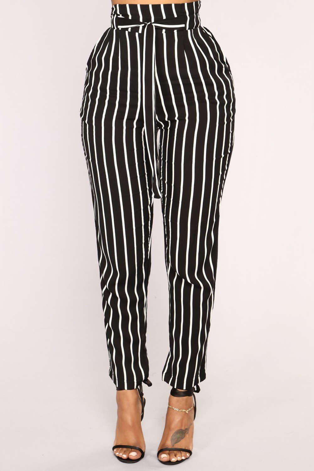 Iyasson Women's Striped High Waisted Pants