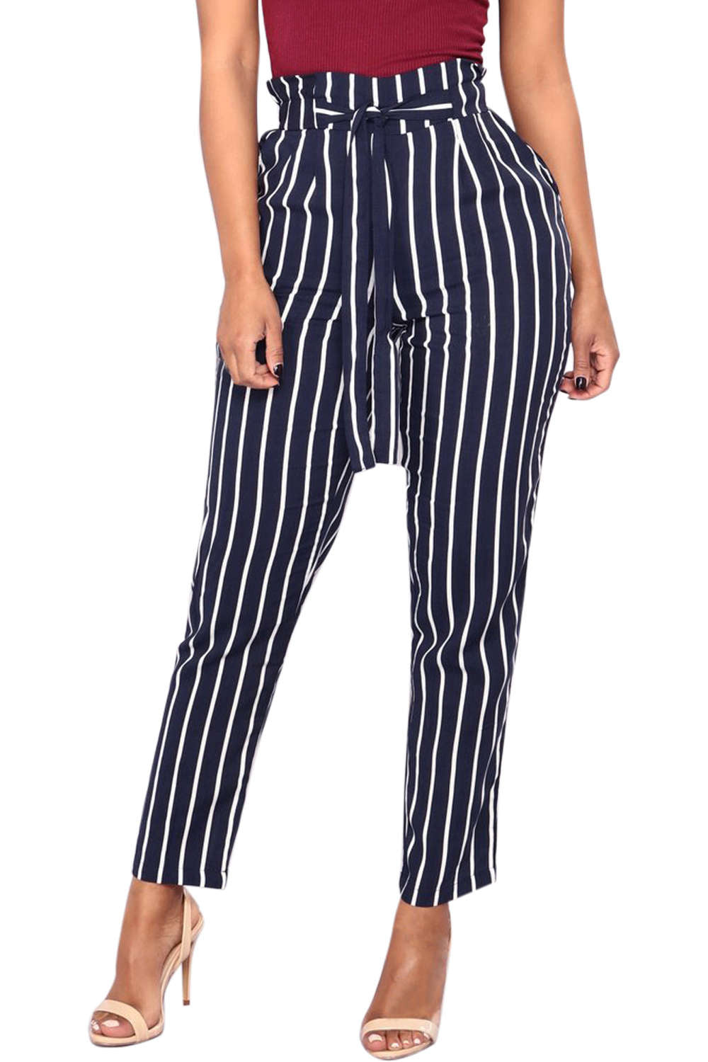 Iyasson Women's Striped High Waisted Pants