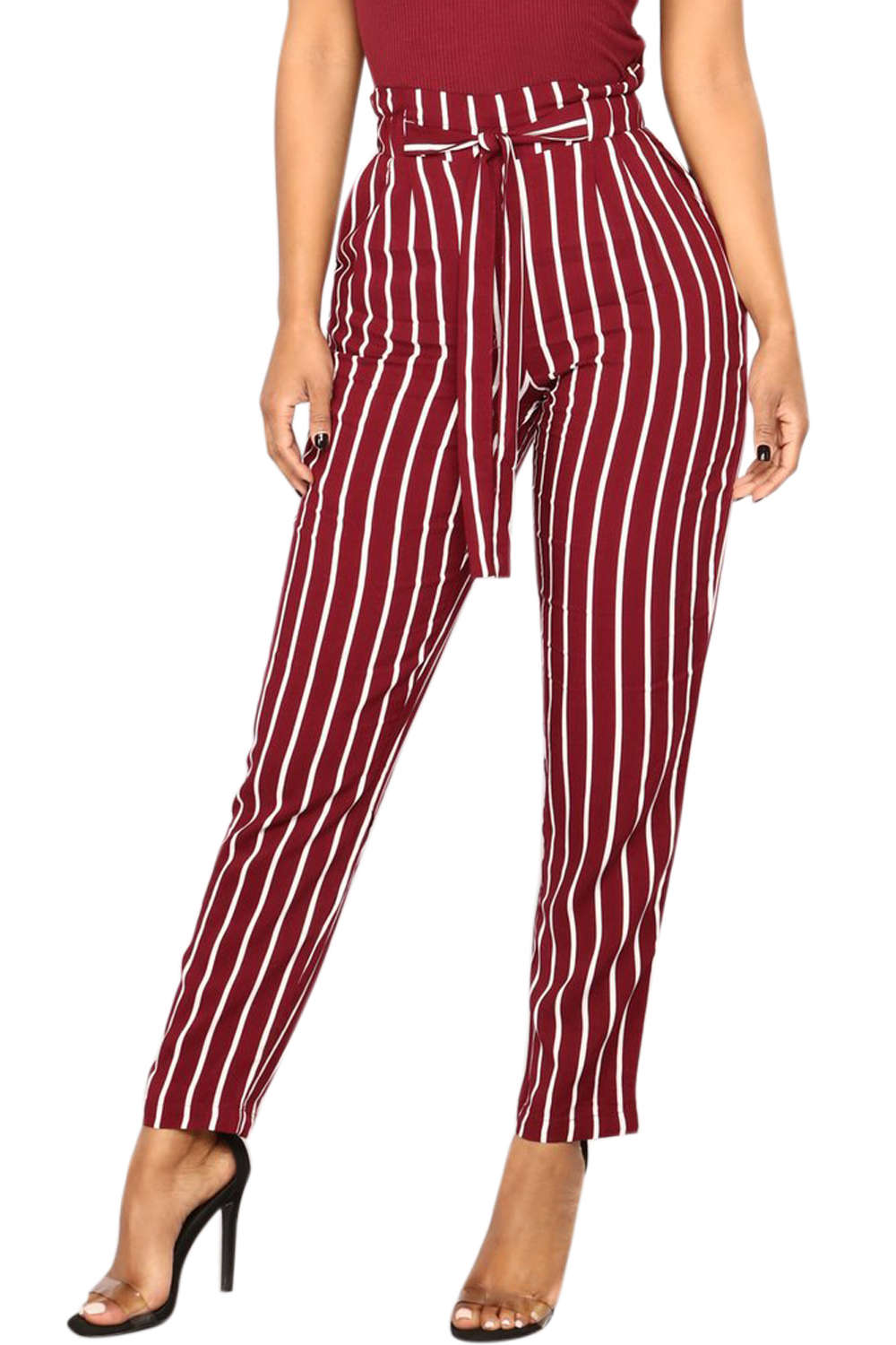 Iyasson Women's Striped High Waisted Pants