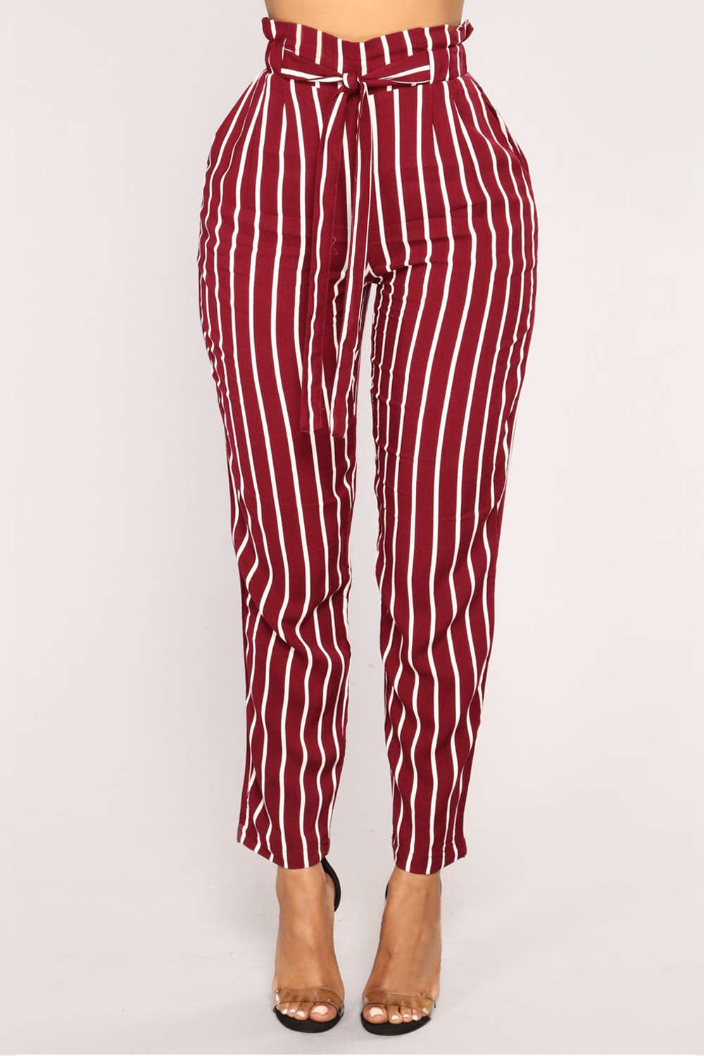 Iyasson Women's Striped High Waisted Pants