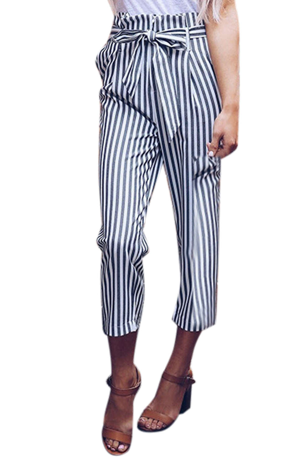 Iyasson Women's Striped High Waisted Pants