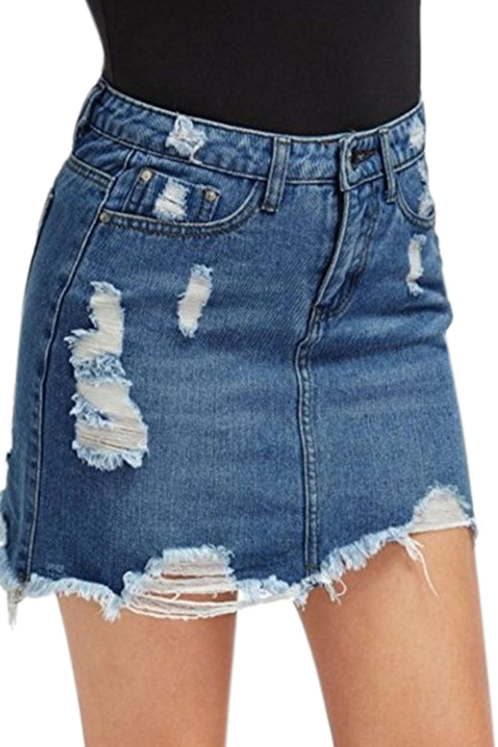 Iyasson Women's Casual Distressed Ripped A-Line Denim Skirt