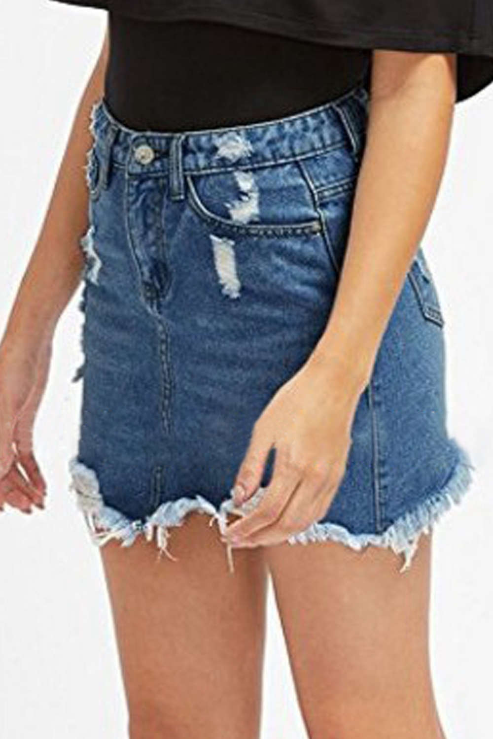 Iyasson Women's Casual Distressed Ripped A-Line Denim Skirt