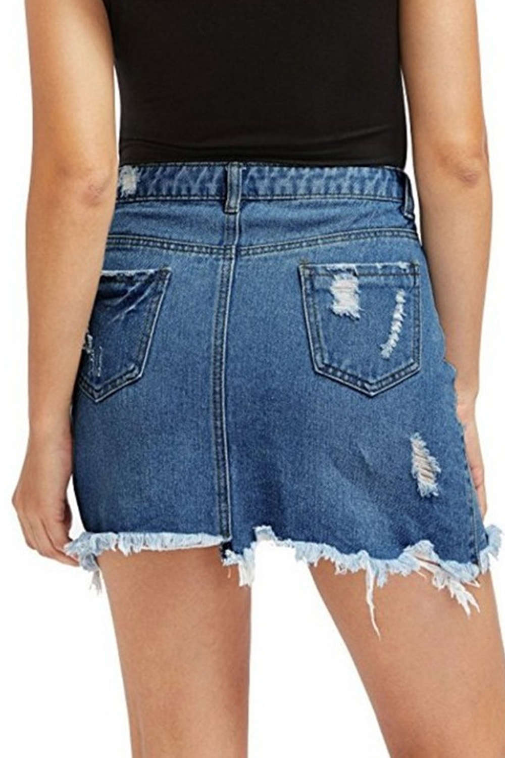 Iyasson Women's Casual Distressed Ripped A-Line Denim Skirt