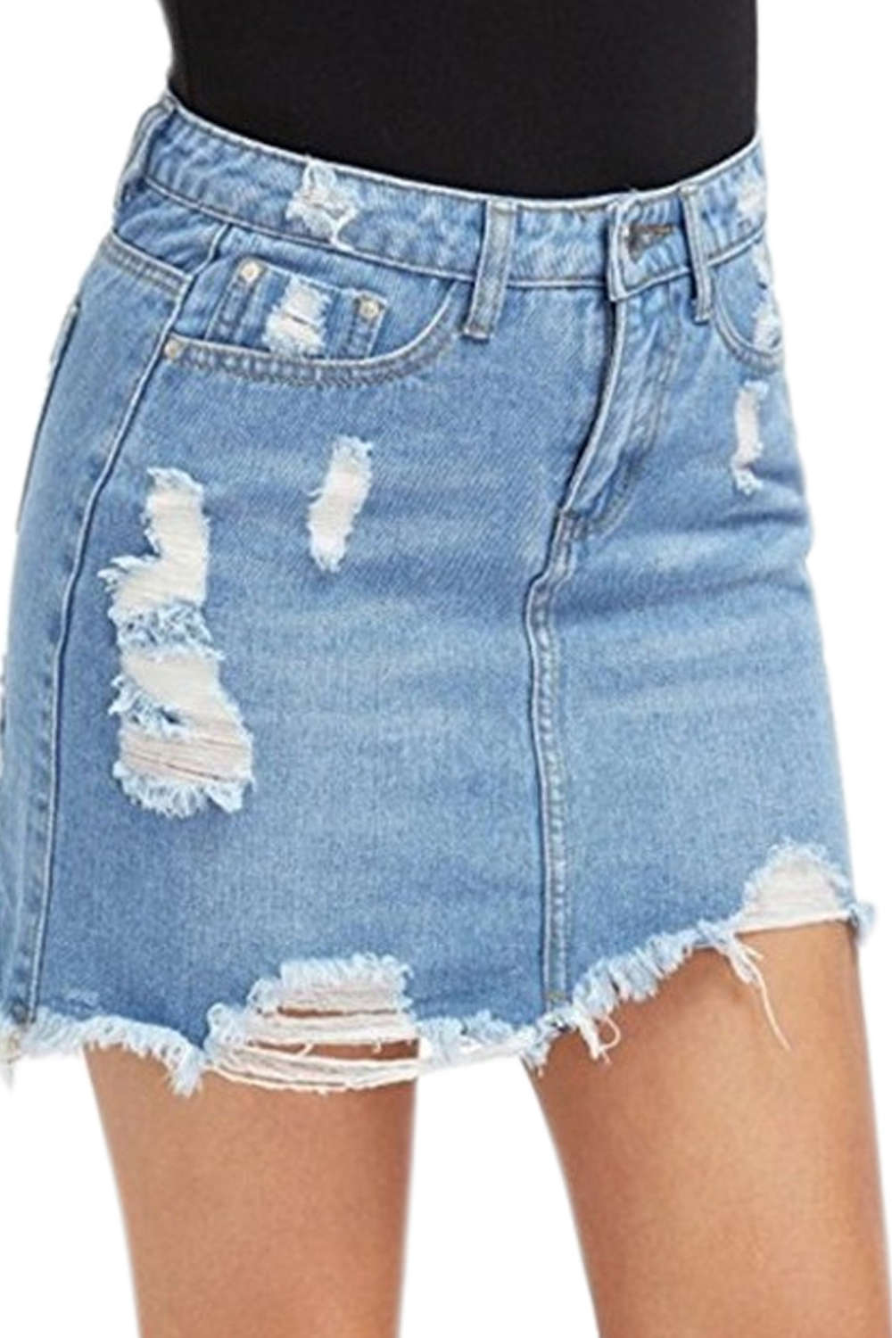 Iyasson Women's Casual Distressed Ripped A-Line Denim Skirt