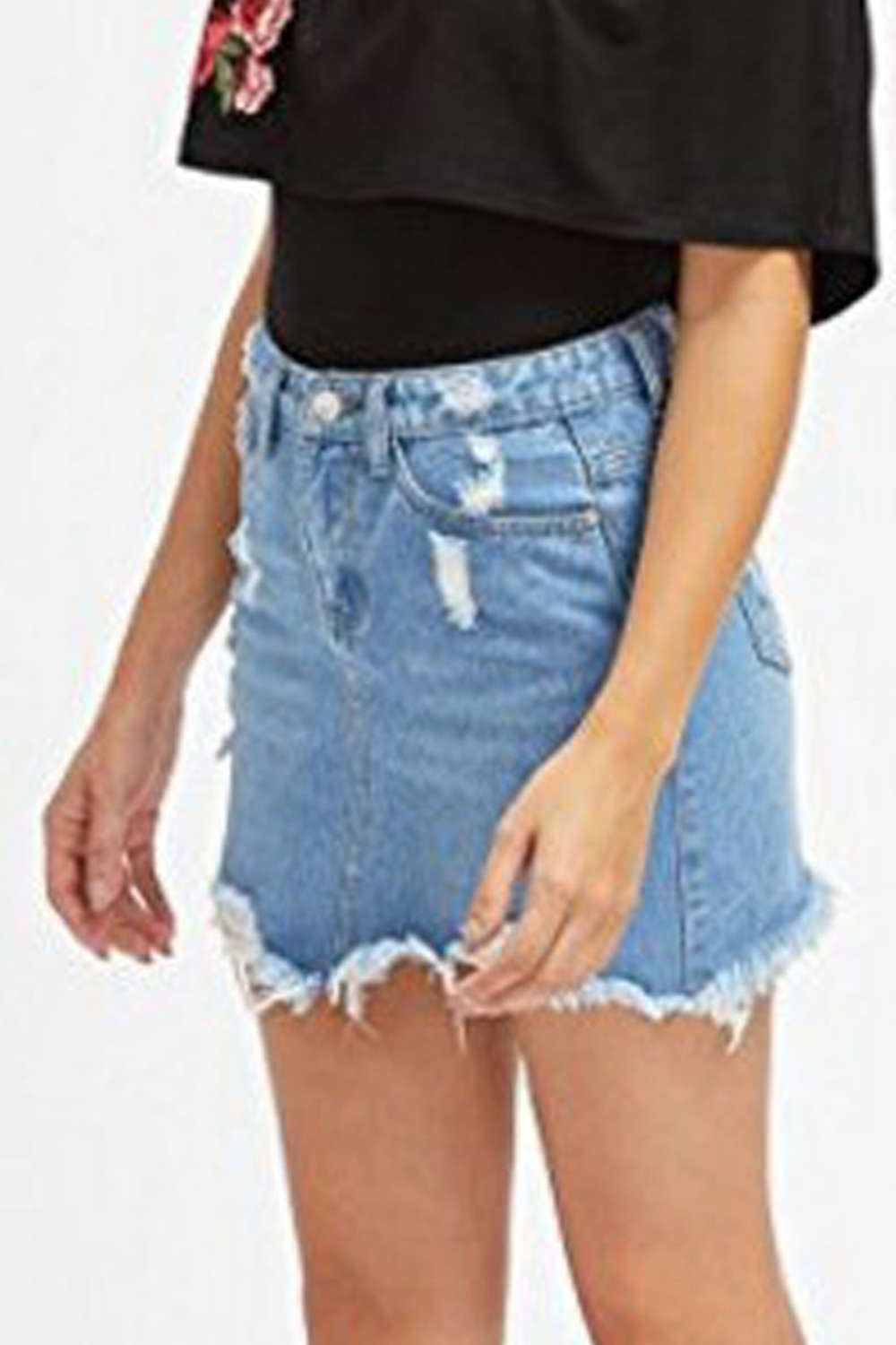 Iyasson Women's Casual Distressed Ripped A-Line Denim Skirt