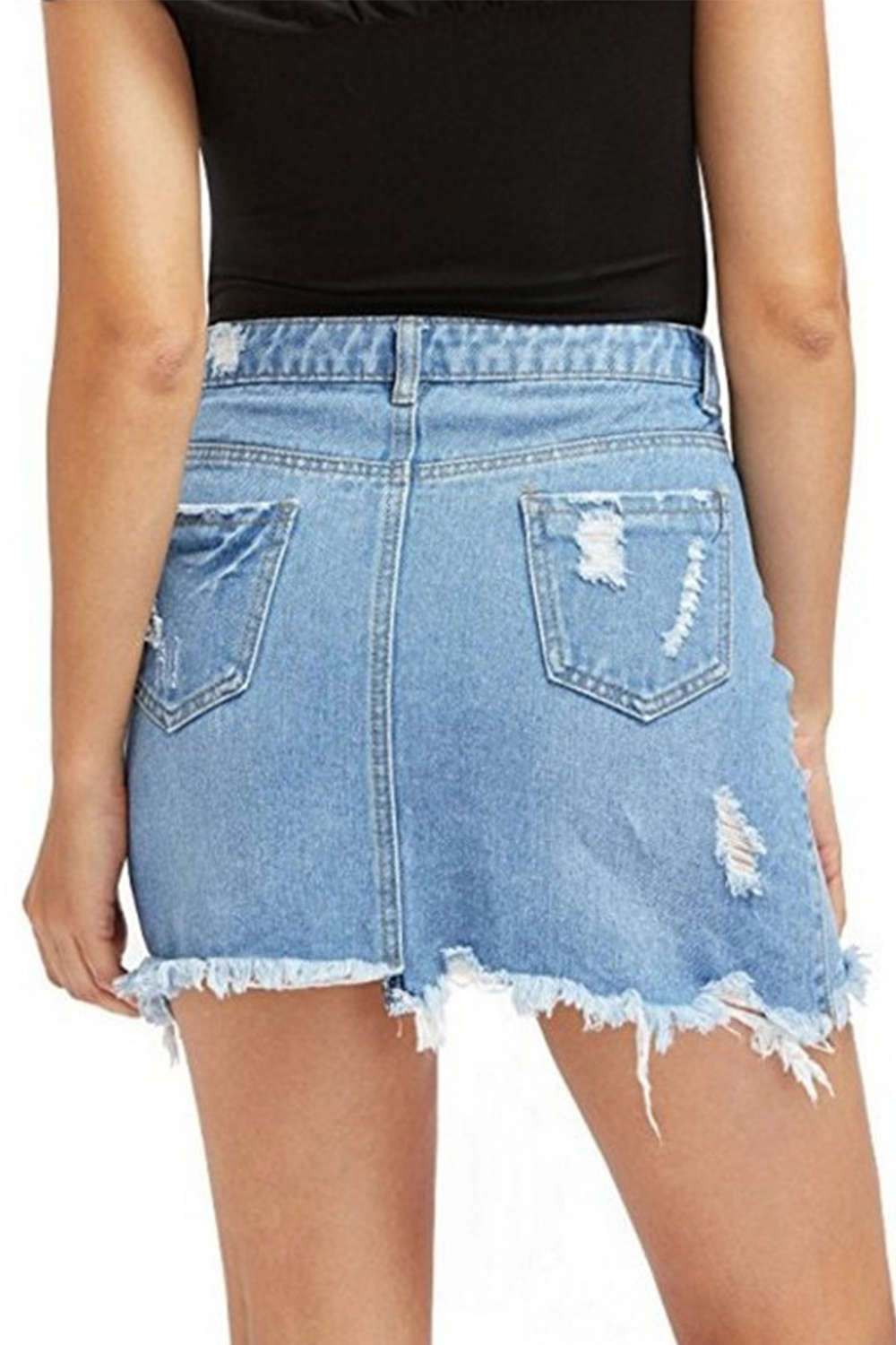 Iyasson Women's Casual Distressed Ripped A-Line Denim Skirt