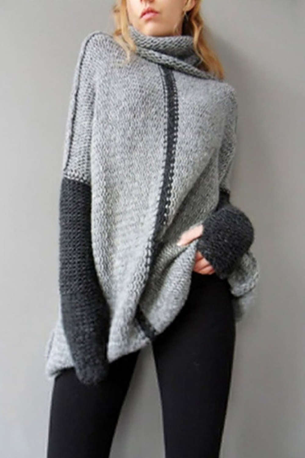 Iyasson High Collar Loose Knit Sweater