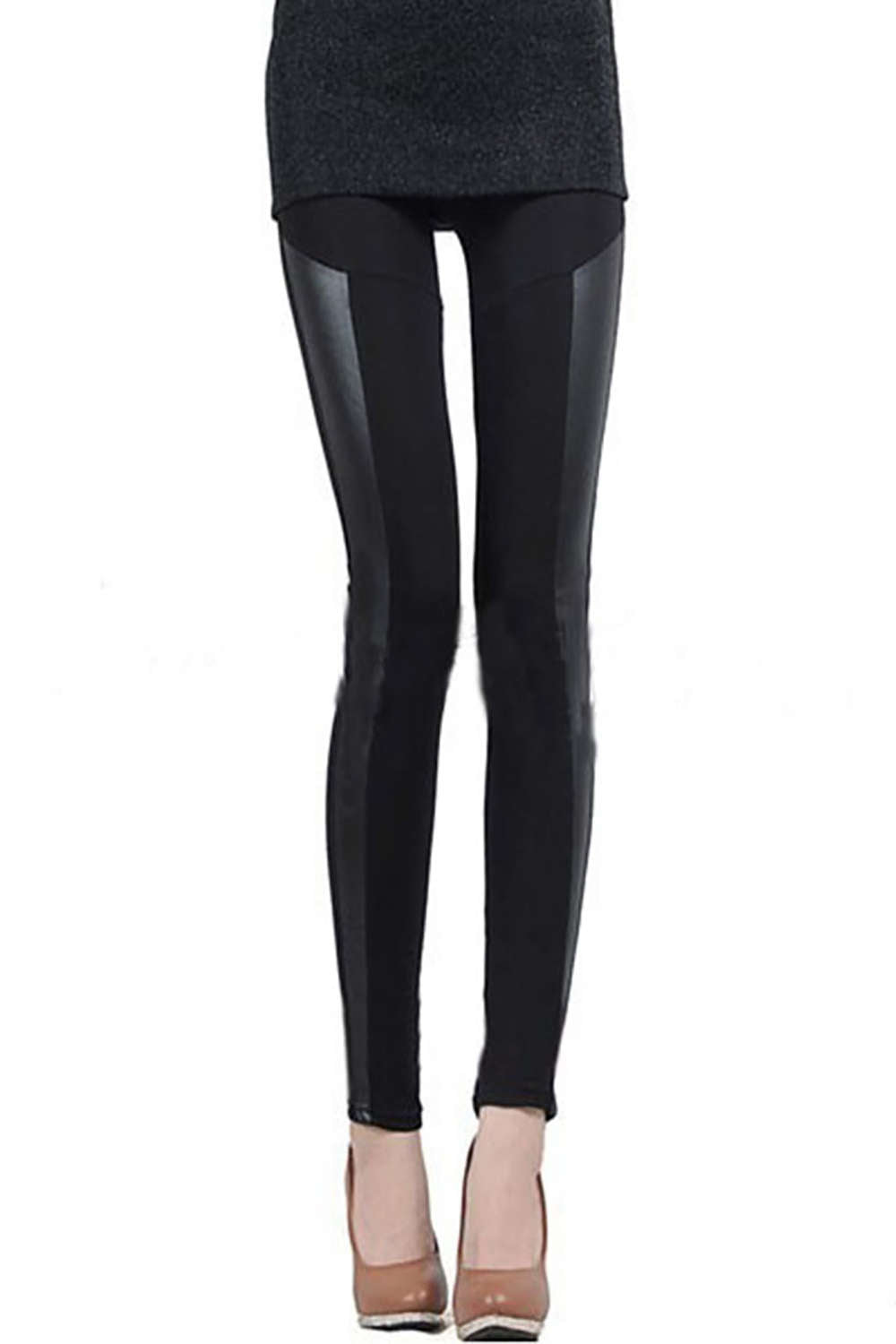 Iyasson Sexy Fashion Women Stitching Stretchy Faux Leather Tight Leggings Pants