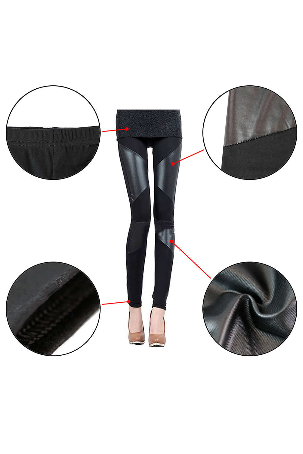 Iyasson Sexy Fashion Women Stitching Stretchy Faux Leather Tight Leggings Pants