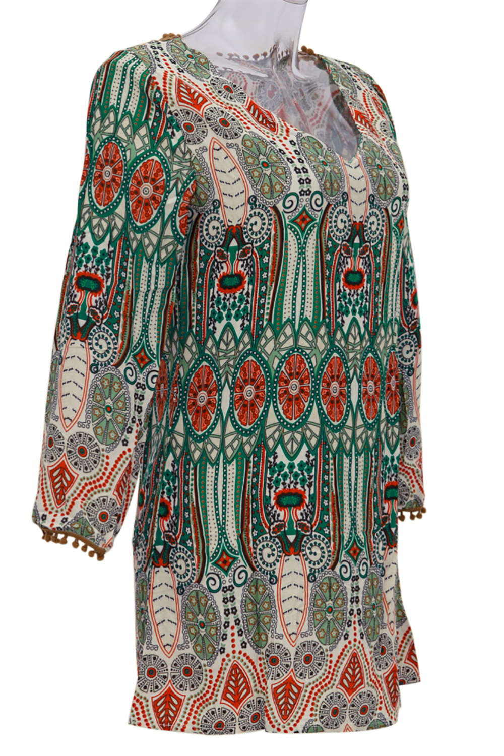 Iyasson Women Bohemian Long Sleeve Casual Tunic Dress