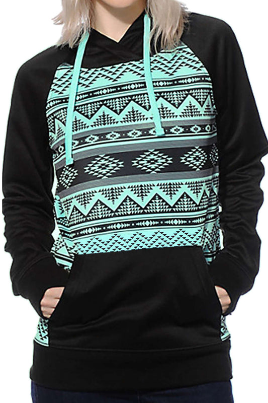 Iyasson Geometric Printed Kangaroo Pocket Hoodie