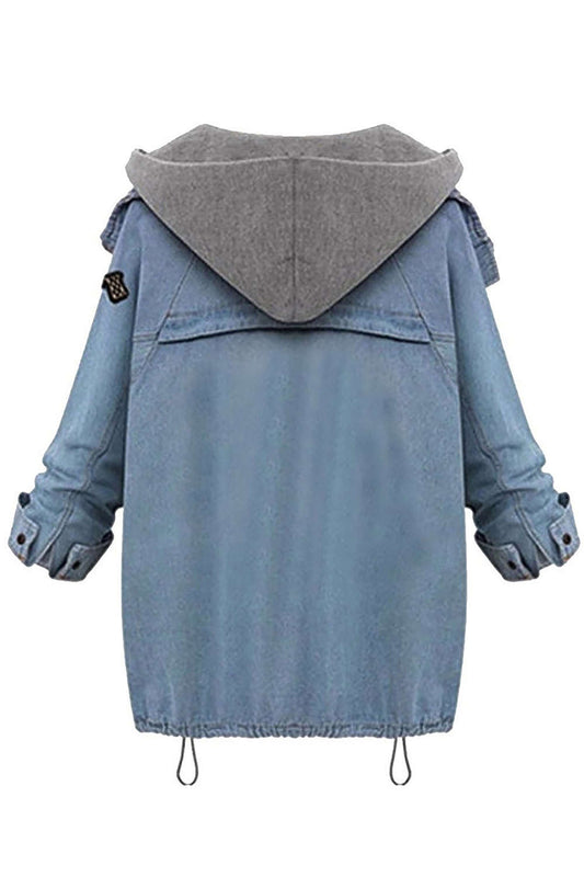 Iyasson Women's Two-piece Blue Denim Coat with Hoodie Vest