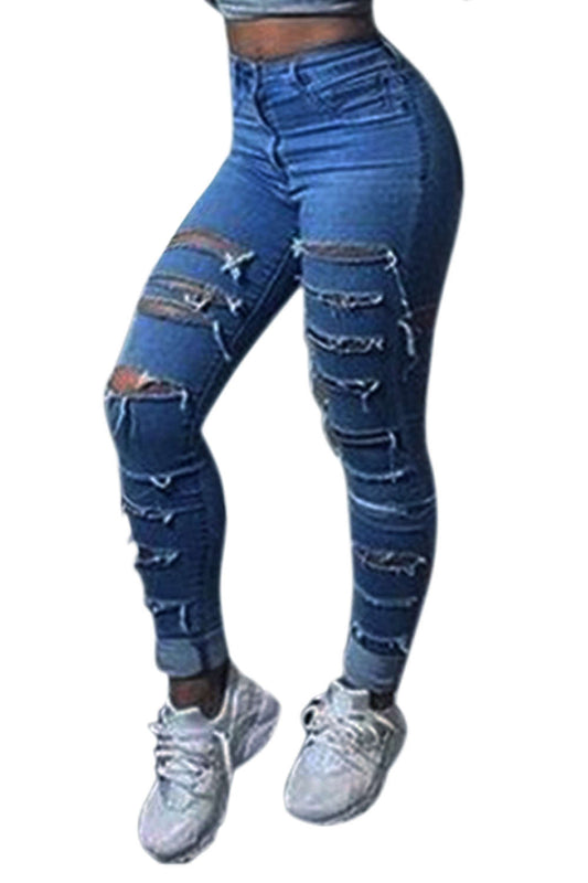 Iyasson Front Ripped Skinny Pencil Jeans Pants